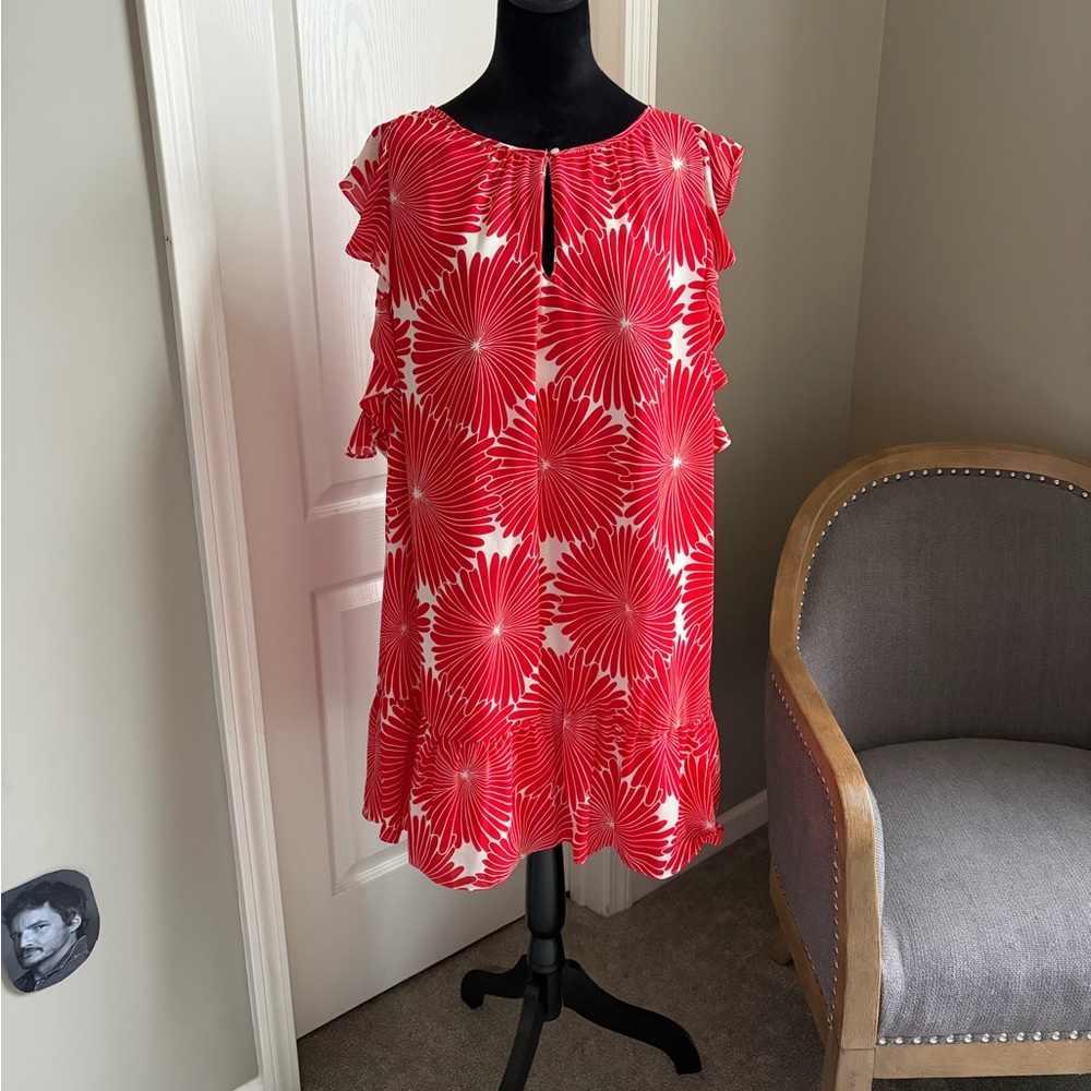 J. Crew Red and White Floral Midi Dress
